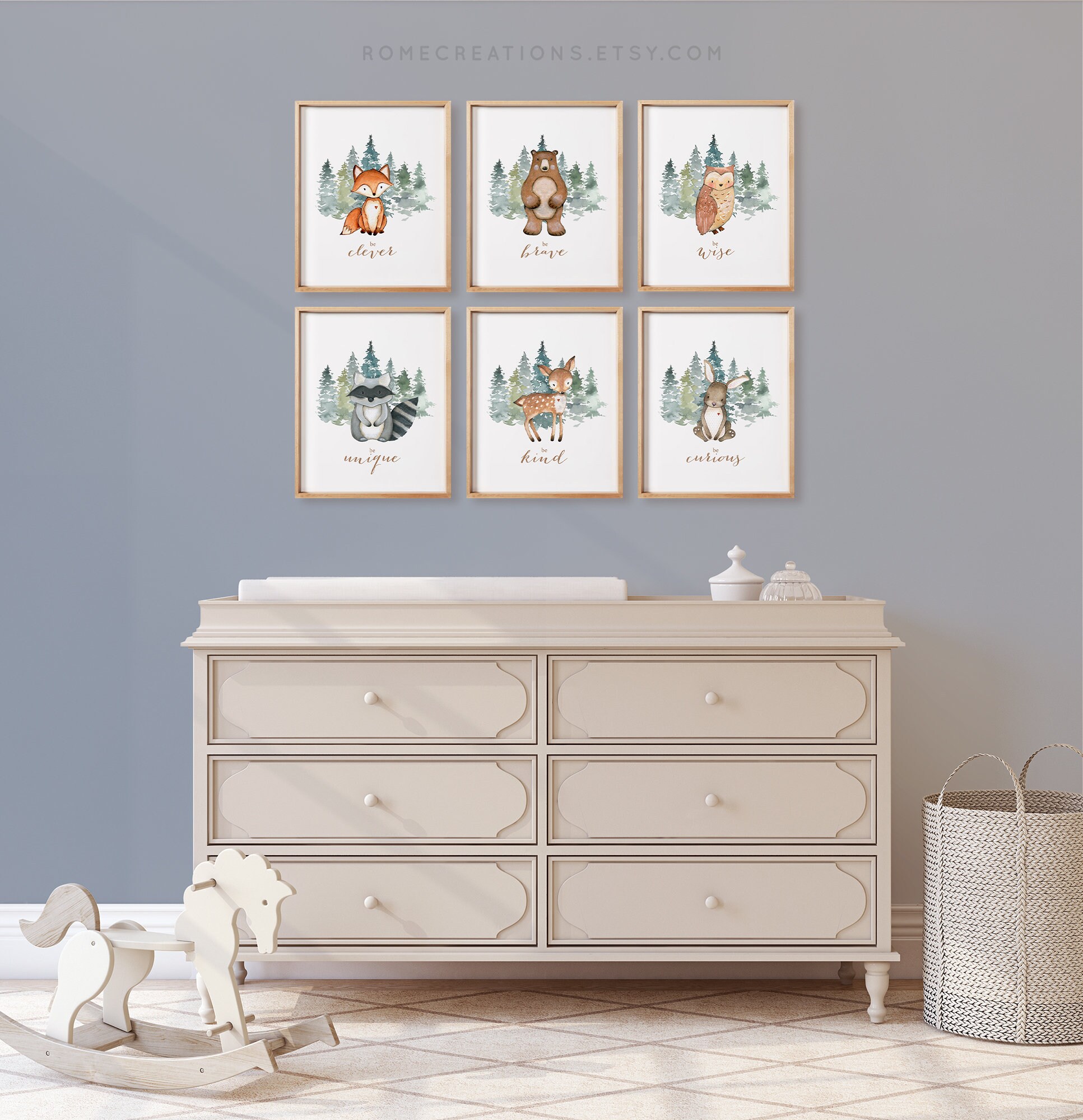 Woodland Animal Nursery Wall Art Set of 6, Gender Neutral Forest ...