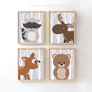 Woodland Nursery Wall Art Set of 4, Baby Animal Prints for Boys Room, Forest Animal Nursery Decor, Rustic Woodland Nursery Prints