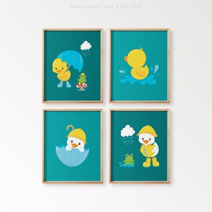 Duck Nursery Wall Art Set of 4 – Cute Baby Duck Prints, Gender Neutral Nursery Decor, Baby Shower Gift, Kids Bathroom or Room Decor