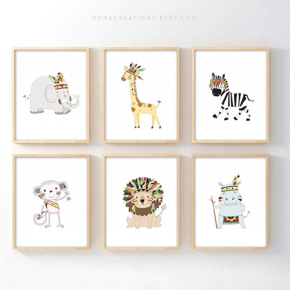 Tribal Animals Nursery Wall Art Safari Nursery Art Tribal Etsy