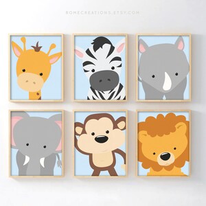 Safari Animal Nursery Wall Art – Set of 6 Jungle Prints, Baby Room Decor, Safari Theme for Neutral Nursery or Baby Shower Gift