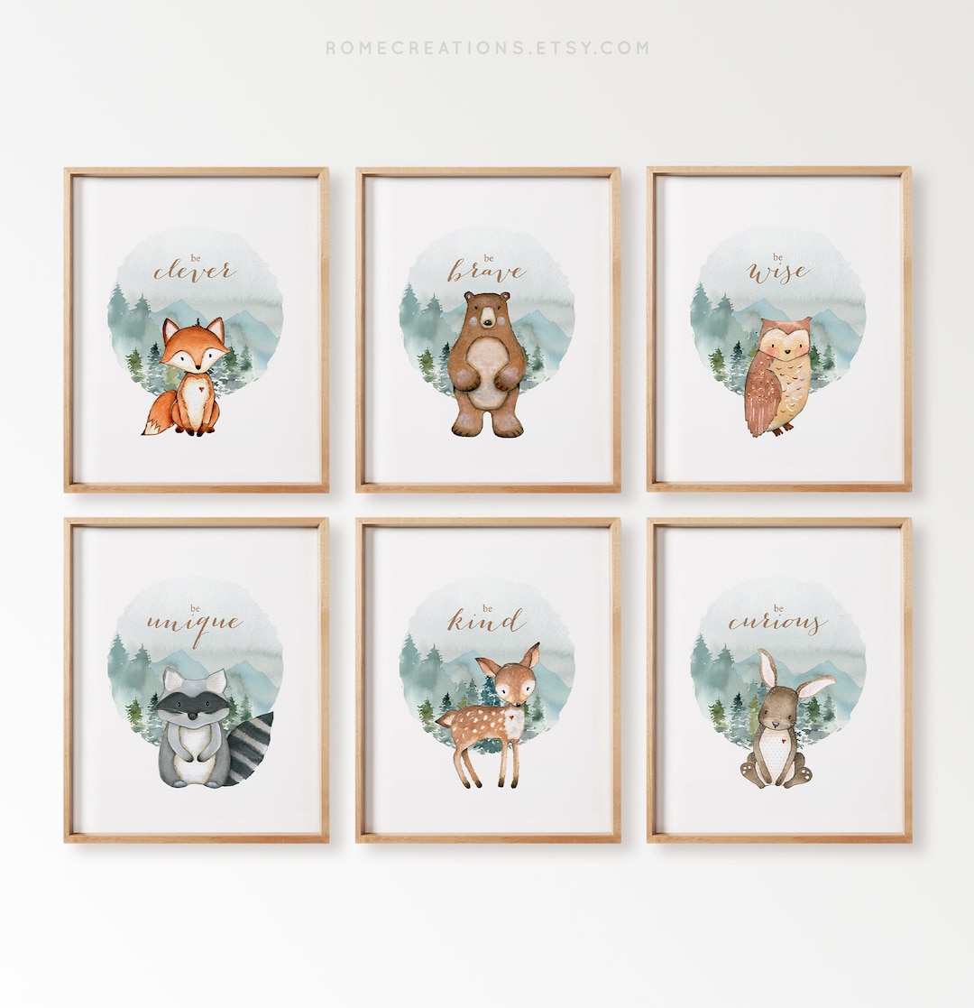 Woodland Animals Nursery Wall Art, Baby Animal Prints for Forest Theme ...