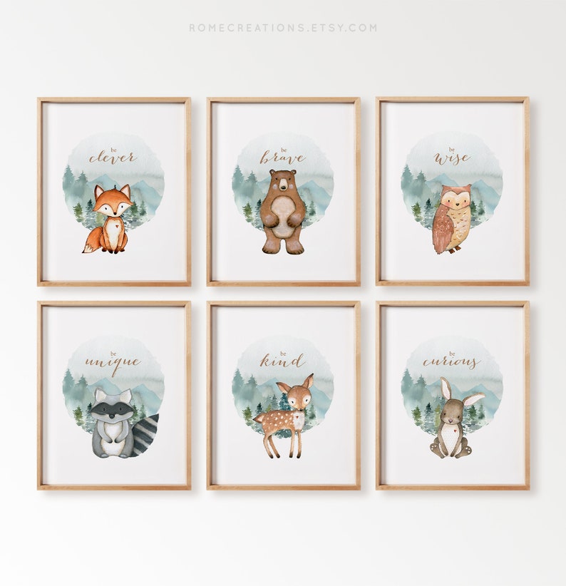 Woodland Nursery Wall Art Set of 6 Woodland Nursery Prints Etsy