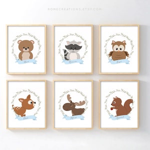 Woodland Nursery Prints Set of 6, Forest Animal Wall Art, Gender Neutral Baby Room Decor, Rustic Nursery Art for Boys or Girls