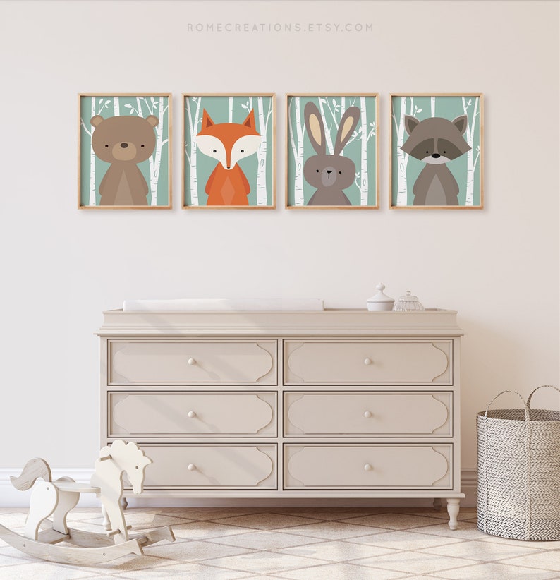 Woodland Animals Nursery Art Woodland Creatures Nursery Set Etsy