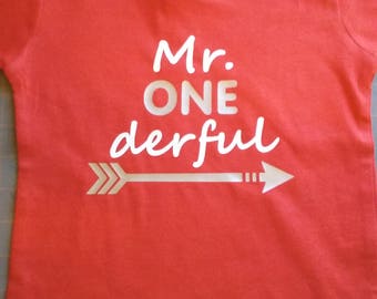 Mr. ONEderful First Birthday Shirt - 6M through 2T Available - Mr. Wonderful Birthday Boy Turning 1 First Birthday