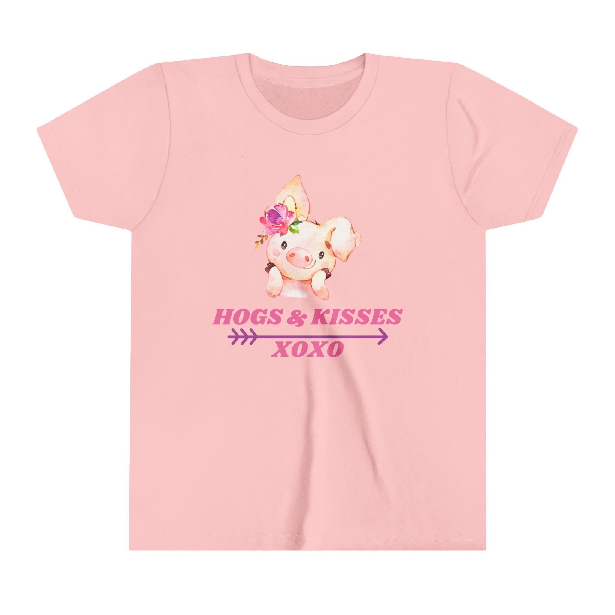 【U LAN】Earty Overfit Pig Short Sleeve Tee Hogs and Kisses XOXO Youth Short Sleeve Tee Shirt - Small