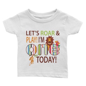 Let&#39;s Roar and Play I&#39;m One Today Zoo Animals First Birthday Shirt - 1st Birthday Party Shirt, Monkey Lion Parrot