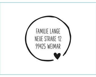 Stempel-Adresse | Adressstempel #187 | Umzug | Geburtstagsgeschenk | Geschenk personalisiert | individualisiert | Herz | Kreis | Familie