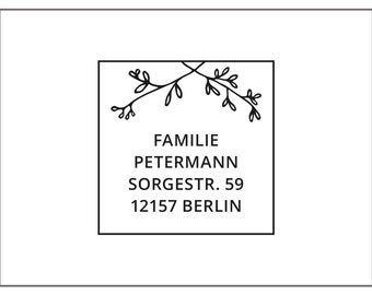 Stempel-Adresse | Adressstempel eckig #207 | Rahmen | Zweig | Geburtstag | personalisiertes Geschenk | individualisiert | Weihnachtsgeschenk