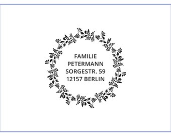 Stempel-Adresse | Adressstempel #225 | Kranz | Umzug | Geburtstagsgeschenk | Geschenk personalisiert | individualisiert | Weihnachtsgeschenk