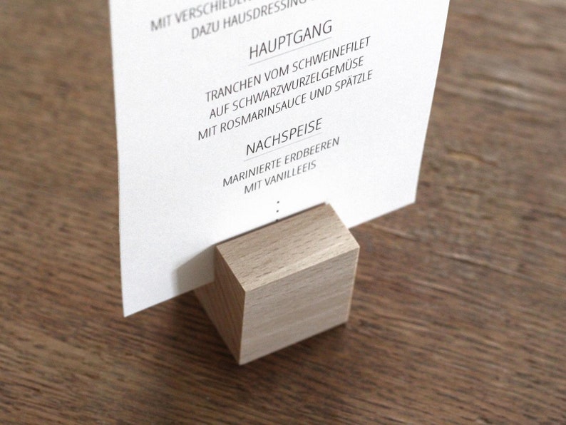 Kartenhalter aus Holz Würfel Tischdeko Hochzeit Halterung aus Holz Dekoration Halter Buche Hochzeit, Feier, Party, Fest Bild 1
