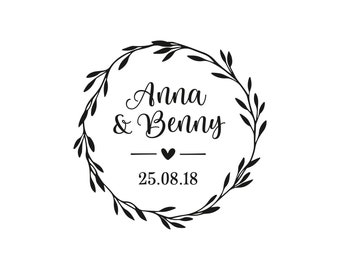 Hochzeitsstempel #98 | Stempel zur Hochzeit | Hochzeitseinladung | Hochzeitsdekoration | Gastgeschenk | Brautpaar | Namen | Datum | Kranz