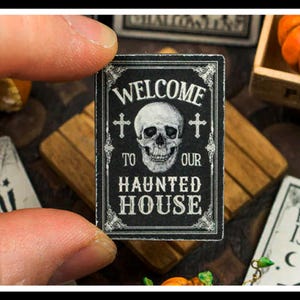 Miniature Haunted House Wooden Wooden Sign - Handmade for adult collectors only.