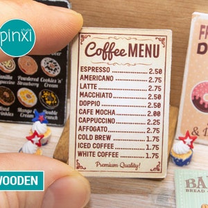 Dollhouse Miniature Coffee Menu Sign - Shop Menu Sign - Handmade Dollhouse Miniature Sign Accessory 1/12th, 1/6th Scale