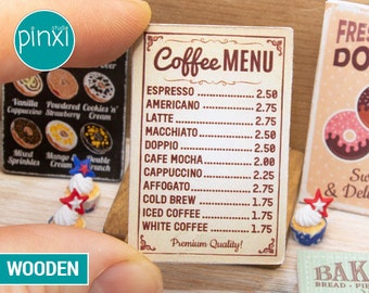 Miniature Coffee Menu Sign — Handmade sign for adult collectors only. Not a toy; not for play or children’s dollhouse.
