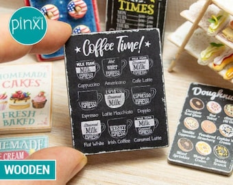 Miniature Coffee Menu Sign — Handmade sign for adult collectors only. Not a toy; not for play or children’s dollhouse.