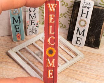Miniature Welcome Porch Leaner Wooden Sign - 12th / 6th Scale - Handmade for adult collectors only.