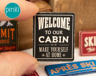 Miniature Welcome To Our Cabin Wooden Sign - Handmade for adult collectors only.