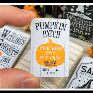 Miniature Halloween Pumpkin Patch Wooden Sign - Handmade for adult collectors only.