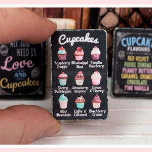 Miniature Cupcake Menu Wooden Sign - 12th / 6th Scale - Handmade for adult collectors only.