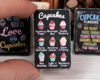 Miniature Cupcake Menu Wooden Sign - 12th / 6th Scale - Handmade for adult collectors only.
