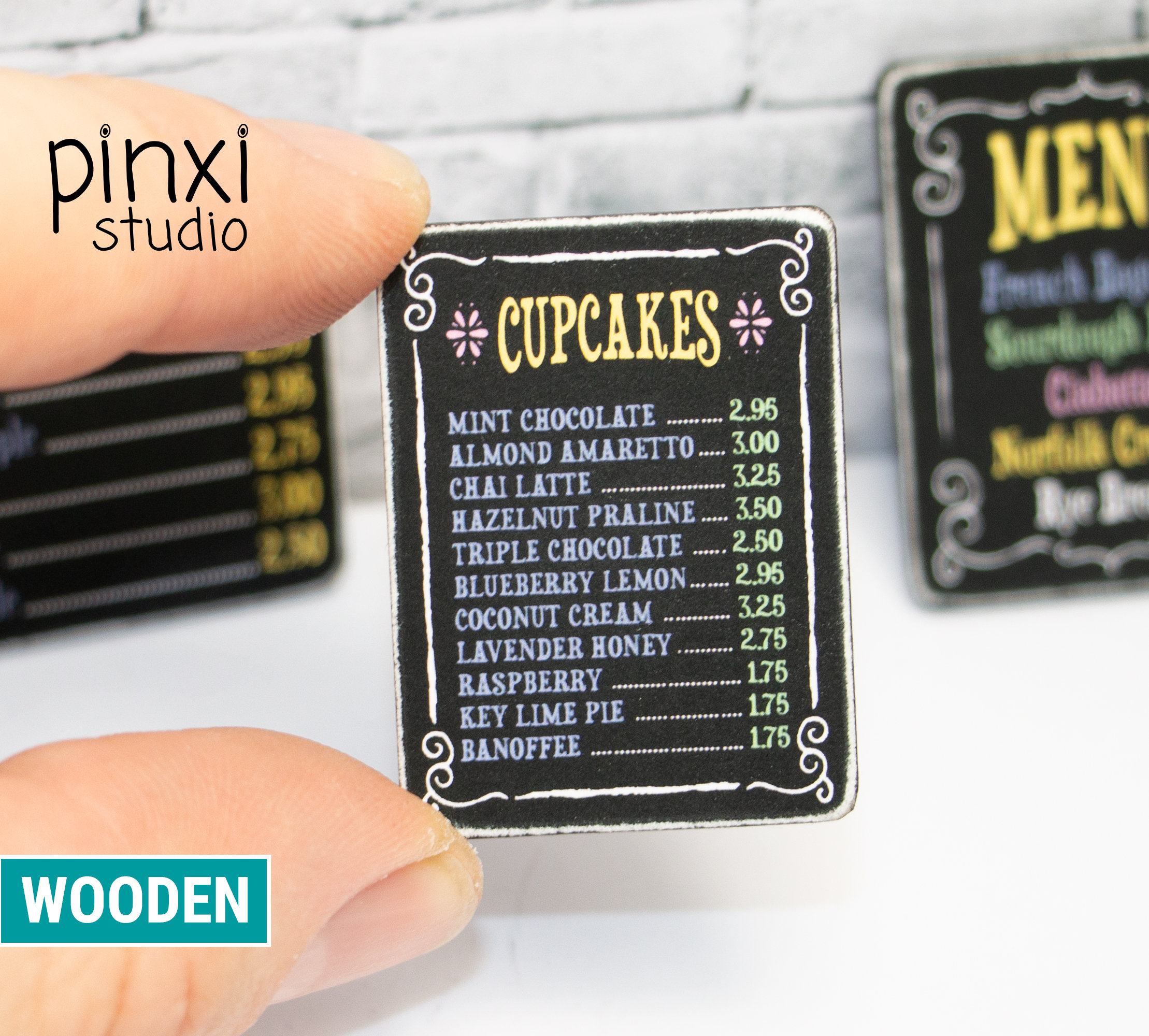 Miniature Cupcake Menu Sign — Handmade sign for adult collectors only. Not a toy; not for play or children’s dollhouse.