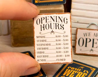 Miniature Opening Times Wooden Sign - Handmade for adult collectors only.