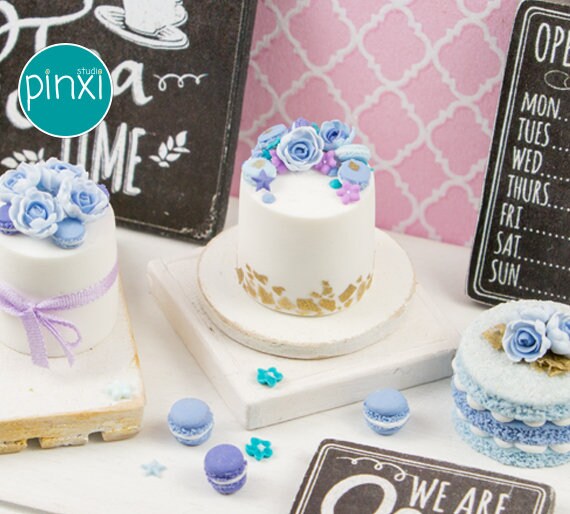 Dollhouse Miniature Cake Decorated With Flowers Macarons Etsy