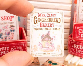 Miniature Christmas Gingerbread Bakery Wooden Sign - 12th / 6th Scale - Handmade for adult collectors only.