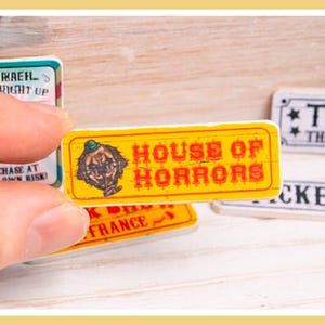 Miniature House Of Horrors Wooden Sign - 12th / 6th Scale - Handmade for adult collectors only.
