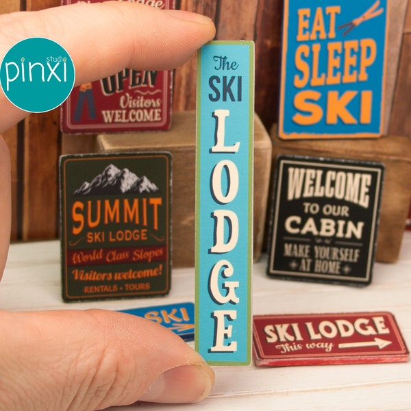 Dollhouse Miniature Ski Lodge Porch Sign - Porch Leaner Sign - Handmade Dollhouse Miniature Sign Accessory 1/12th, 1/6th Scale