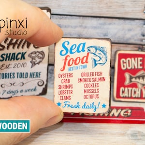 Miniature Sea Food Menu Wooden Sign - 12th / 6th Scale - Handmade for adult Dollhouse collectors only.