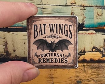 Miniature Bat Wings Apothecary Wooden Sign - Handmade for adult collectors only.