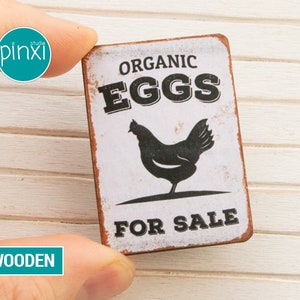 Miniature Organic Eggs For Sale Sign — Handmade sign for adult collectors only. Not a toy; not for play or children’s dollhouse.