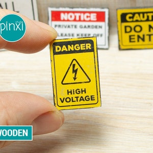 Miniature High Voltage Sign — Handmade sign for adult collectors only. Not a toy; not for play or children’s dollhouse.