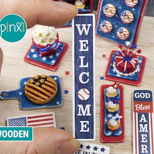Miniature American Welcome Porch Wooden Sign - Handmade for adult collectors only.