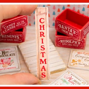 Miniature Merry Christmas Porch Leaner Wooden Sign - Handmade for adult collectors only.