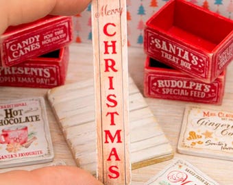 Miniature Merry Christmas Porch Leaner Wooden Sign - Handmade for adult collectors only.