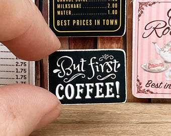 Miniature 'But First Coffee' Wooden Sign - Handmade for adult collectors only.