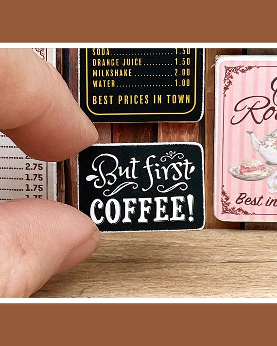 Miniature 'But First Coffee' Wooden Sign - Handmade for adult collectors only.