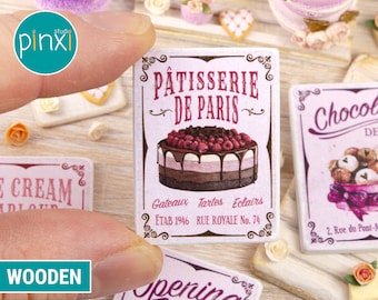 Miniature French Patisserie Wooden Sign - Handmade for adult collectors only.