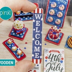 Miniature American Welcome Porch Leaner Wooden Sign - Handmade for adult collectors only.
