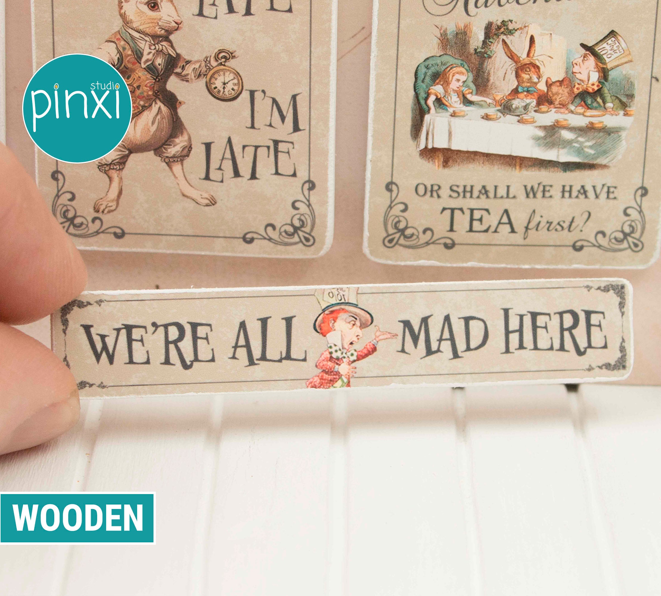 Miniature Alice In Wonderland Sign — Handmade sign for adult collectors only. Not a toy; not for play or children’s dollhouse.