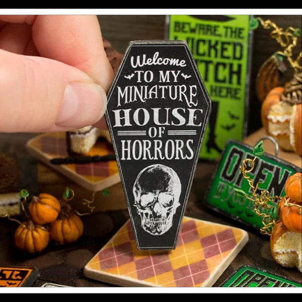 Miniature Halloween Coffin Wooden Sign - Handmade for adult collectors only.