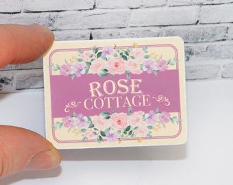 Personalized Dollhouse Floral Sign - Miniature Cottage Decor, 12th Scale