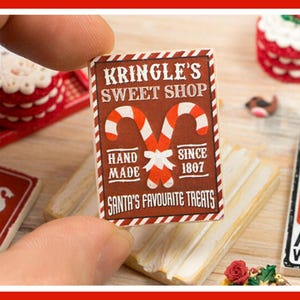 Miniature Christmas Sweet Shop Wooden Sign - 12th / 6th Scale - Handmade for adult collectors only.