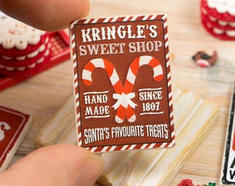 Miniature Christmas Sweet Shop Wooden Sign - 12th / 6th Scale - Handmade for adult collectors only.