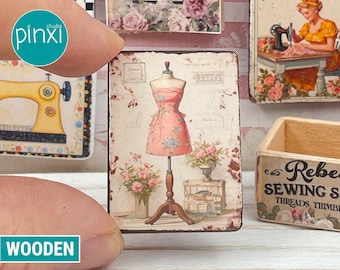 Miniature Sewing Haberdashery Wooden Sign - Handmade for adult collectors only.