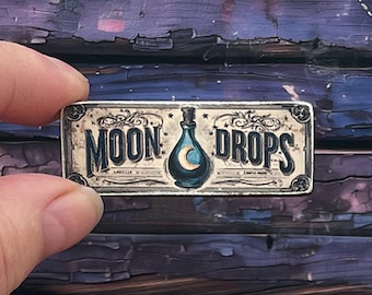 Miniature Moon Drops Apothecary Wooden Sign - Handmade for adult collectors only.